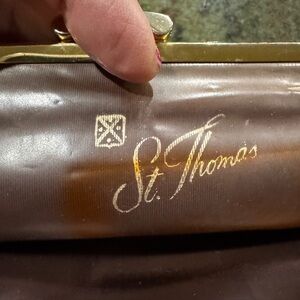 St. Thomas Brown Gold Toned Hardware Clutch Wallet Vintage
